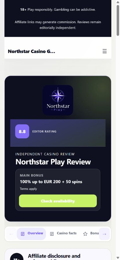 CasinoFrame casino review arranged for a narrow mobile screen